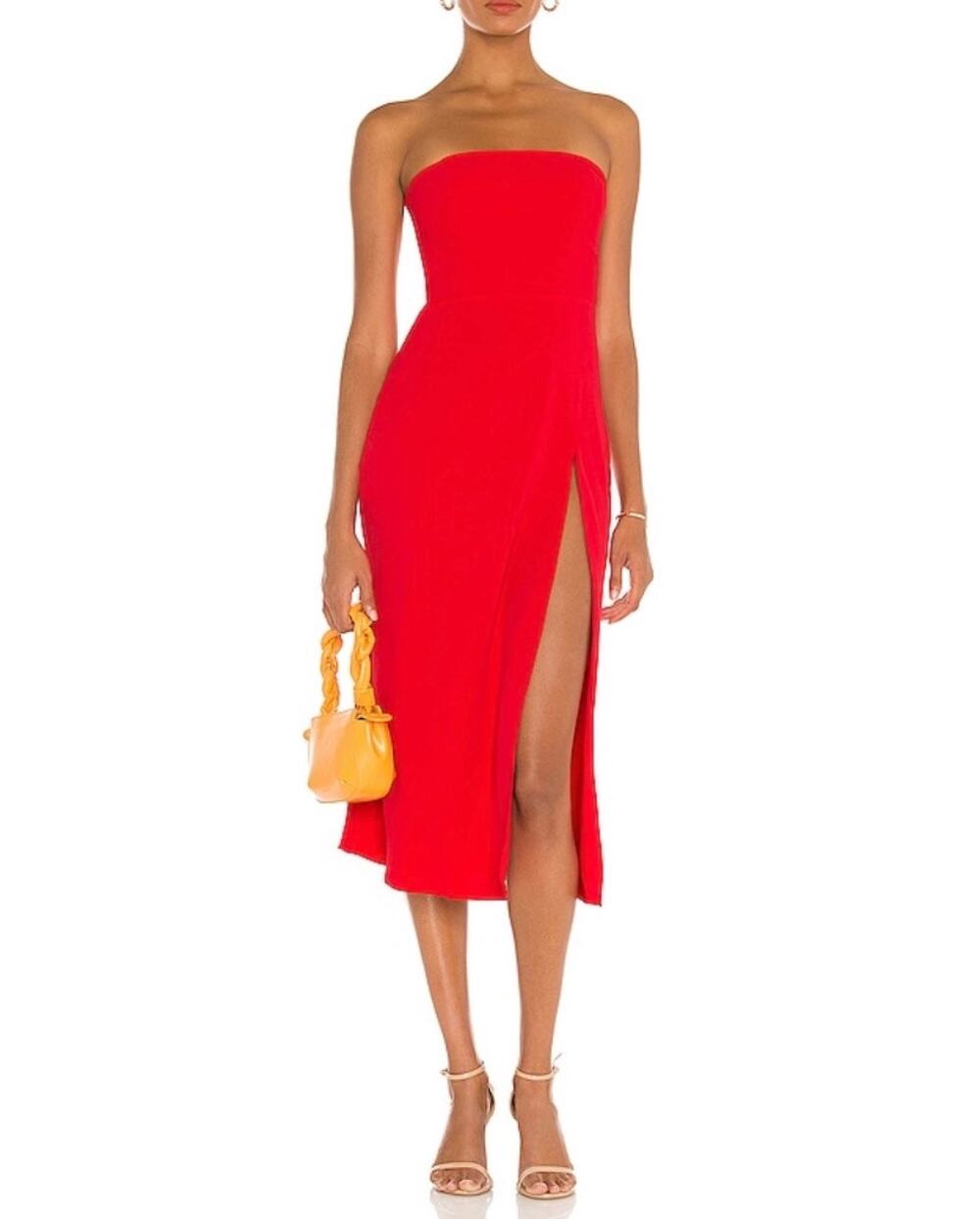 Amanda Uprichard Mandy Midi Dress Small Lipstick Red Strapless Cocktail Party